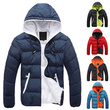 Men Color Block Warm Coat Casual Hooded Down Jacket_0