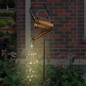 Wrought Iron Hollow Out Solar Powered Watering Can Sprinkles Lights_3