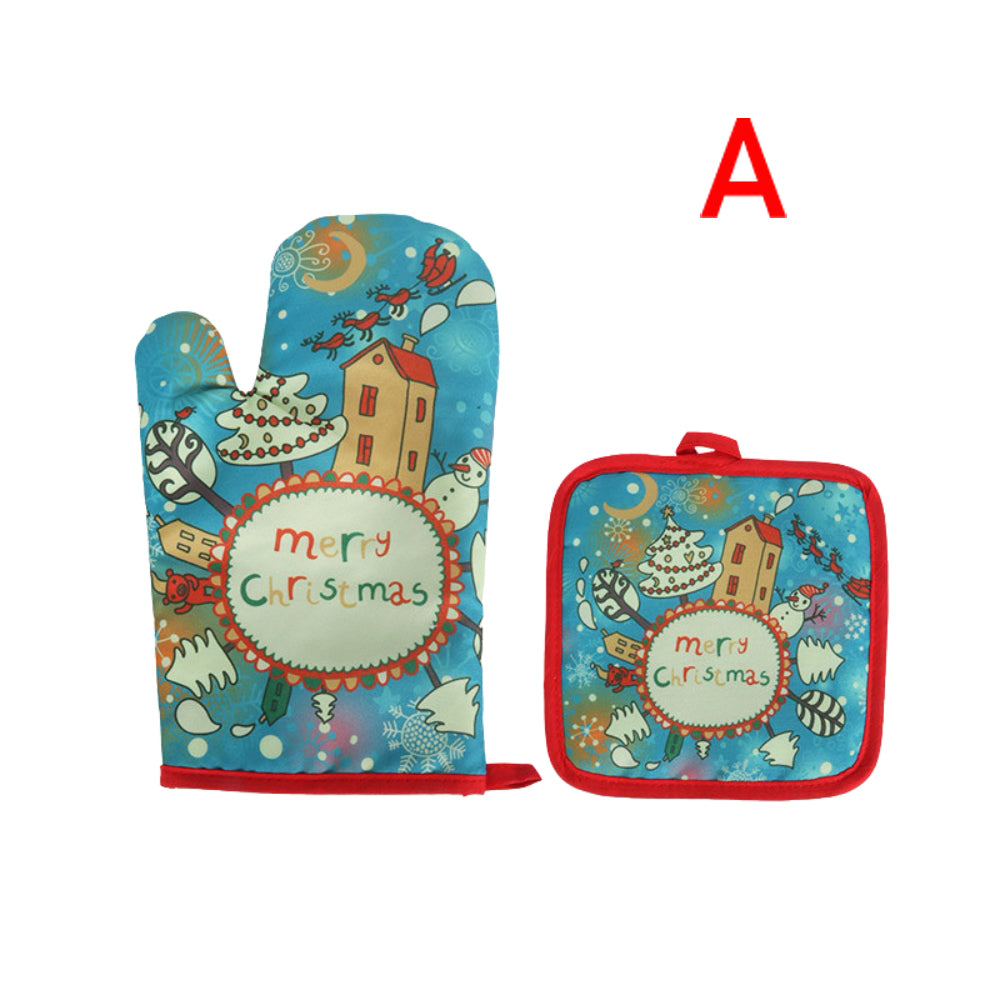 2Pcs Christmas Gloves Oven Mitts