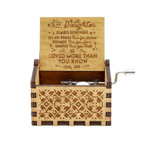 Hand Cranking Message Engraved Vintage Wooden Musical Box_1