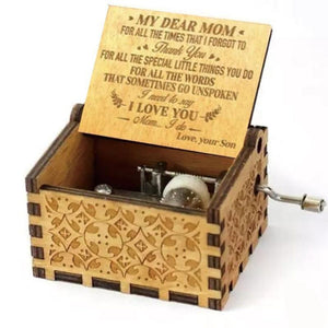 Hand Cranking Message Engraved Vintage Wooden Musical Box_4