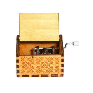 Hand Cranking Message Engraved Vintage Wooden Musical Box_5