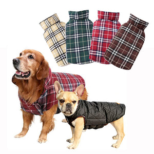 Winter British Style Plaid Reversible Warm Dog Jacket_0