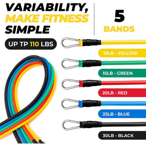 Exercise Resistance Band Set Stackable Up to 100 Pounds, Exercise Bands for Home Workouts, Physical Therapy, Gym Workout, Yoga