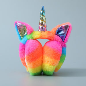 Rainbow Plush Unicorn Ear Muffs