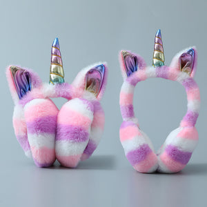 Rainbow Plush Unicorn Ear Muffs