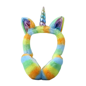 Rainbow Plush Unicorn Ear Muffs