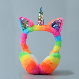 Rainbow Plush Unicorn Ear Muffs